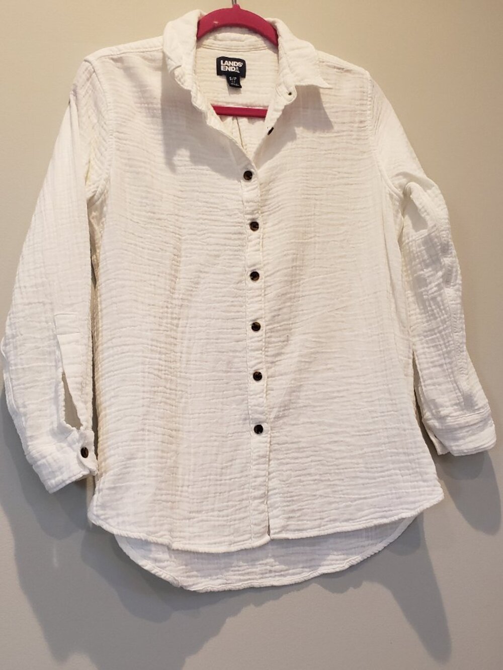 Lands End 100% Cotton Gauze Button Down Top